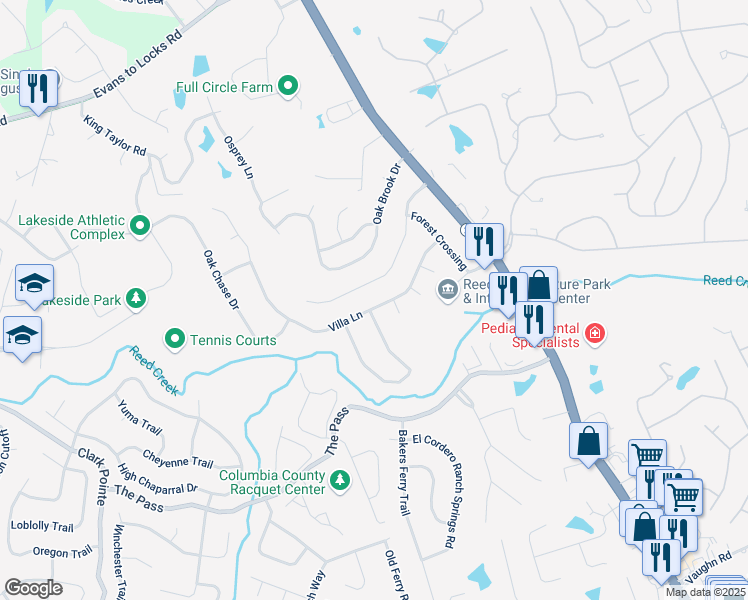 map of restaurants, bars, coffee shops, grocery stores, and more near 3825 Villa Lane in Martinez