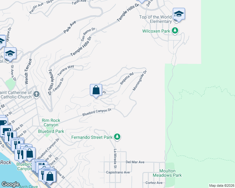 map of restaurants, bars, coffee shops, grocery stores, and more near 1411 Regatta Road in Laguna Beach