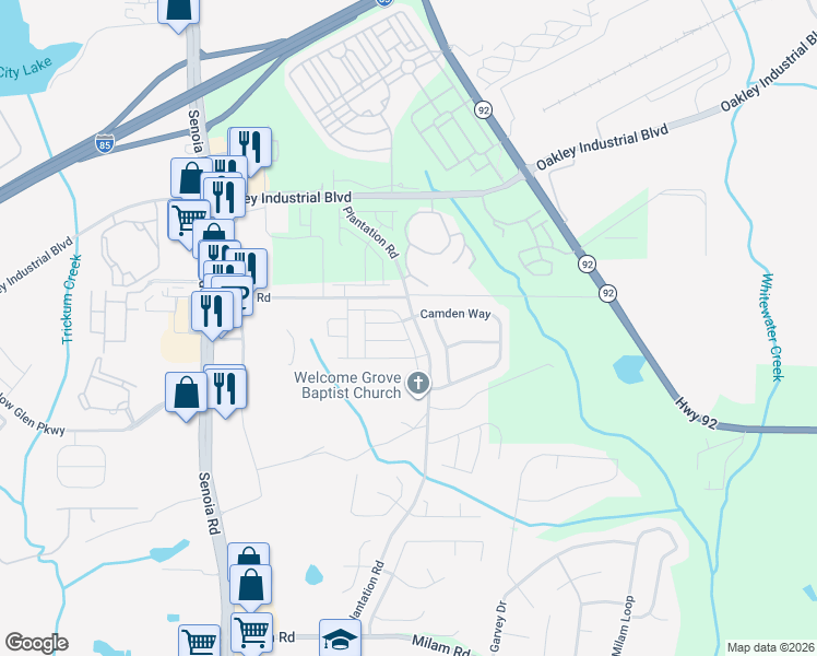 map of restaurants, bars, coffee shops, grocery stores, and more near 3088 Broadleaf Trail Road in Fairburn