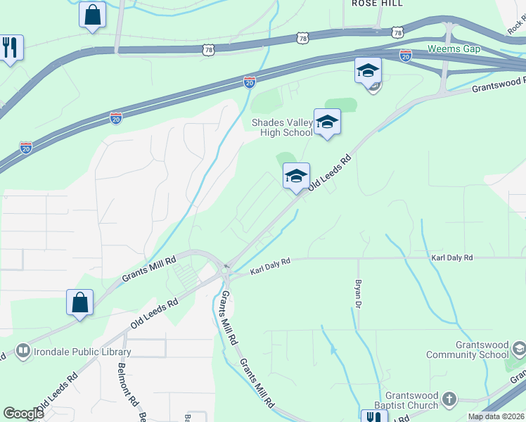 map of restaurants, bars, coffee shops, grocery stores, and more near 4230 Brevard Boulevard in Irondale