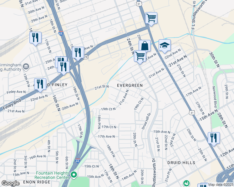 map of restaurants, bars, coffee shops, grocery stores, and more near 2020 22nd Avenue North in Birmingham