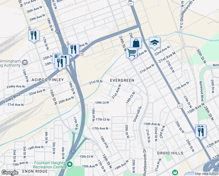 map of restaurants, bars, coffee shops, grocery stores, and more near 2020 22nd Avenue North in Birmingham