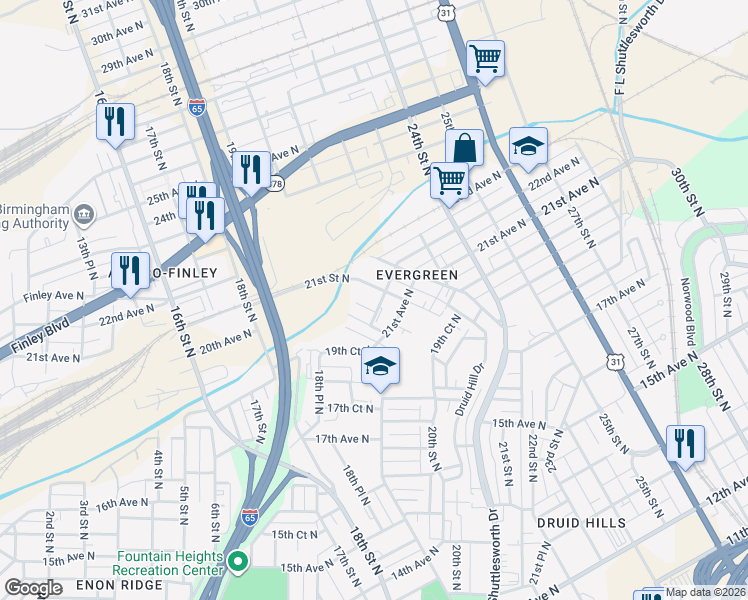 map of restaurants, bars, coffee shops, grocery stores, and more near 2020 22nd Avenue North in Birmingham