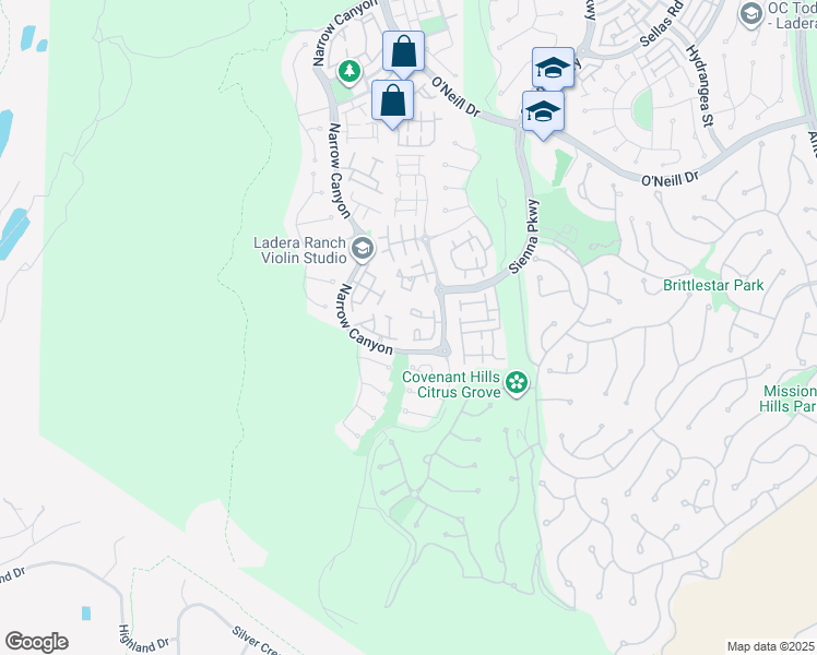 map of restaurants, bars, coffee shops, grocery stores, and more near 1 Clifford Lane in Ladera Ranch