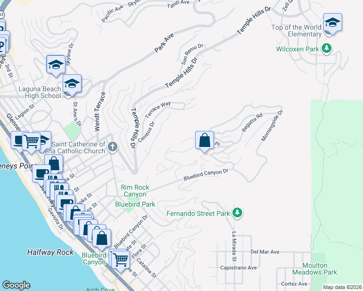 map of restaurants, bars, coffee shops, grocery stores, and more near 1015 Madison Place in Laguna Beach