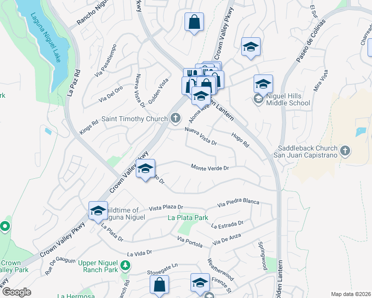 map of restaurants, bars, coffee shops, grocery stores, and more near 25042 Armagosa Drive in Laguna Niguel