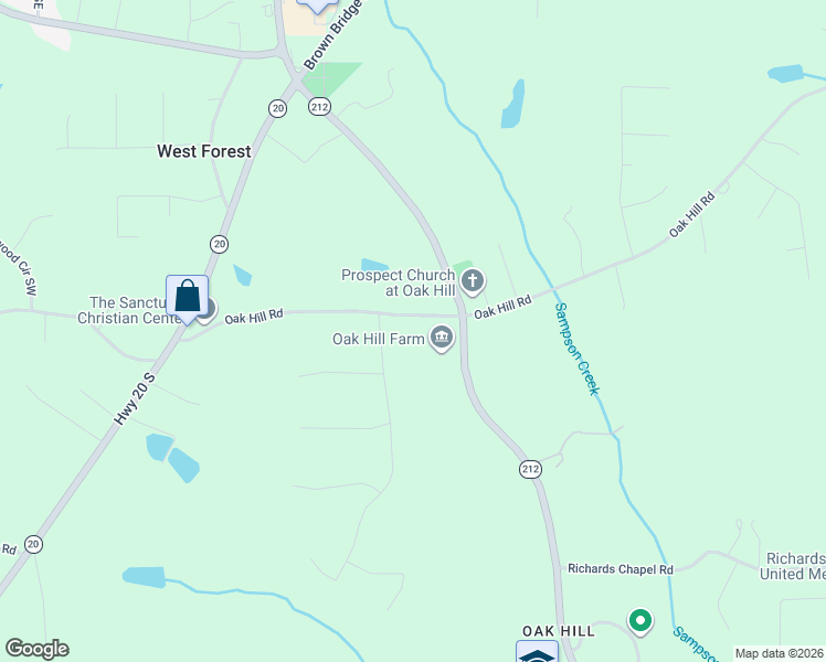 map of restaurants, bars, coffee shops, grocery stores, and more near 2183 Oak Hill Road in Covington