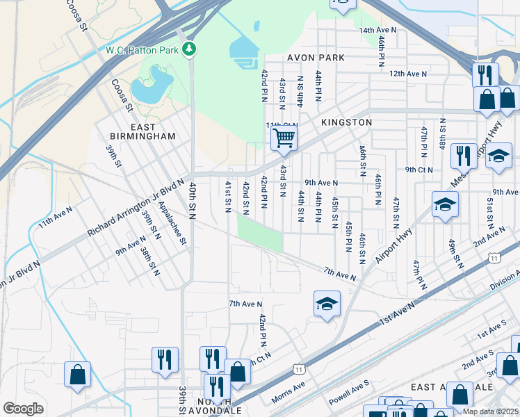 map of restaurants, bars, coffee shops, grocery stores, and more near 824 42nd Place North in Birmingham