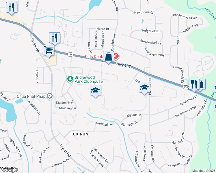 map of restaurants, bars, coffee shops, grocery stores, and more near 322 Derby Drive in Riverdale