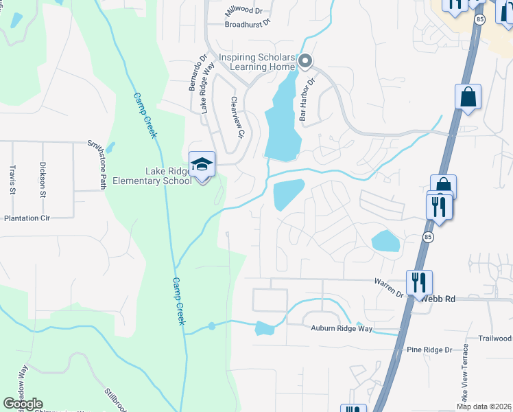 map of restaurants, bars, coffee shops, grocery stores, and more near 7951 Trinity Park Drive in Riverdale