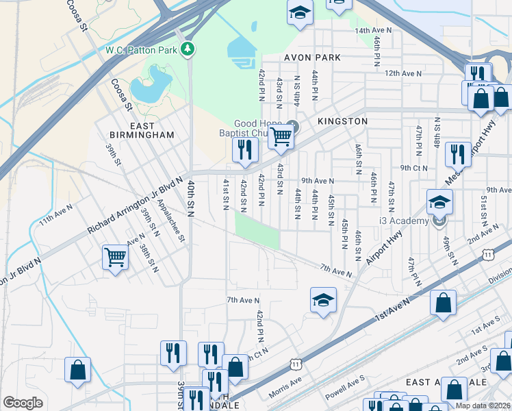 map of restaurants, bars, coffee shops, grocery stores, and more near 824 42nd Place North in Birmingham