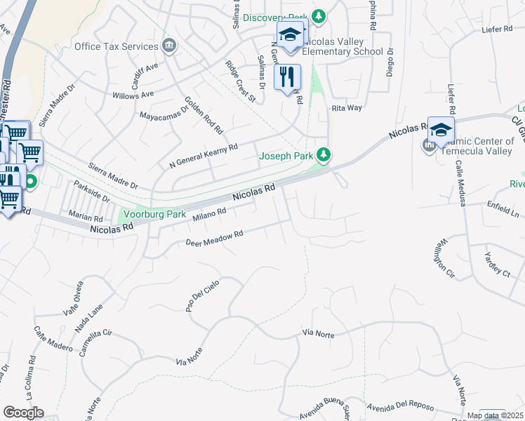 map of restaurants, bars, coffee shops, grocery stores, and more near 40128 Alexandria Drive in Temecula