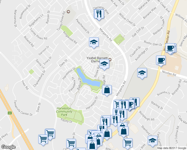 map of restaurants, bars, coffee shops, grocery stores, and more near 28905 Boothbay Road in Temecula