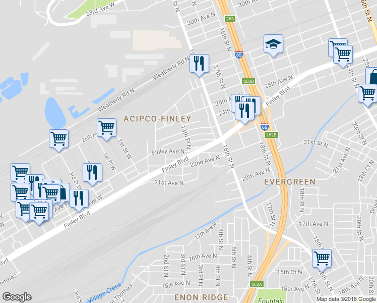 map of restaurants, bars, coffee shops, grocery stores, and more near 2200 13th Place North in Birmingham