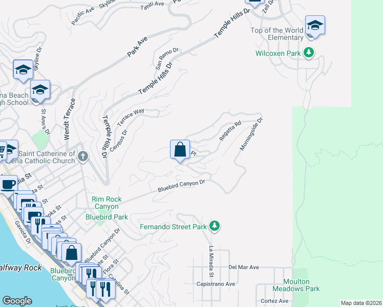 map of restaurants, bars, coffee shops, grocery stores, and more near 1035 Dyer Place in Laguna Beach