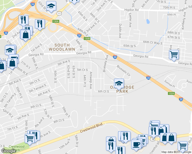 map of restaurants, bars, coffee shops, grocery stores, and more near 6514 6th Avenue South in Birmingham