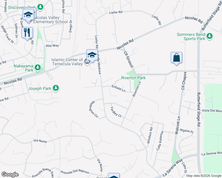 map of restaurants, bars, coffee shops, grocery stores, and more near 31272 Ashmill Court in Temecula