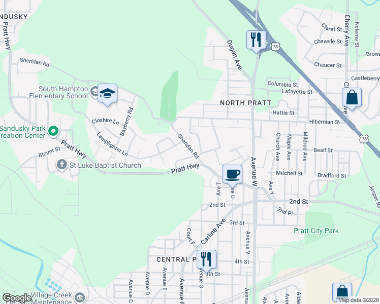 map of restaurants, bars, coffee shops, grocery stores, and more near 217 Sheridan Road in Birmingham