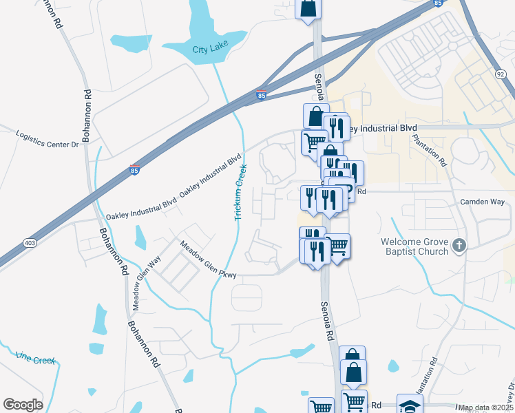 map of restaurants, bars, coffee shops, grocery stores, and more near 7915 Senoia Road in Fairburn