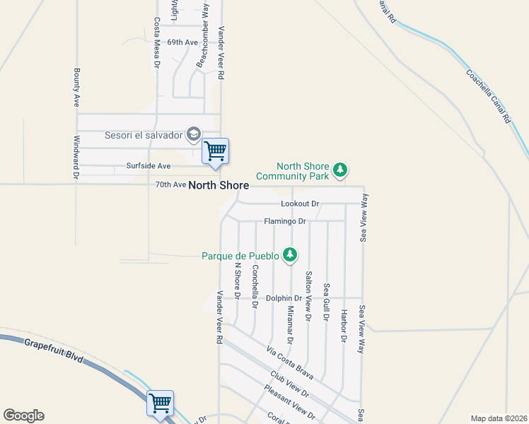 map of restaurants, bars, coffee shops, grocery stores, and more near 99150 Flamingo Dr in Mecca