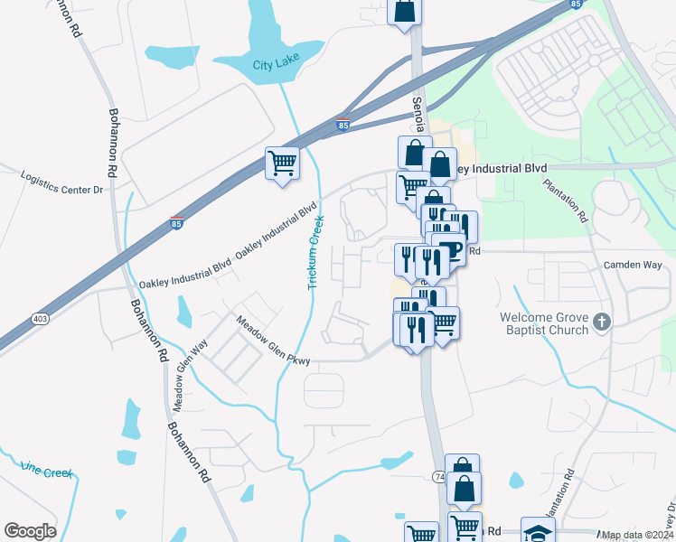 map of restaurants, bars, coffee shops, grocery stores, and more near 7915 Senoia Road in Fairburn