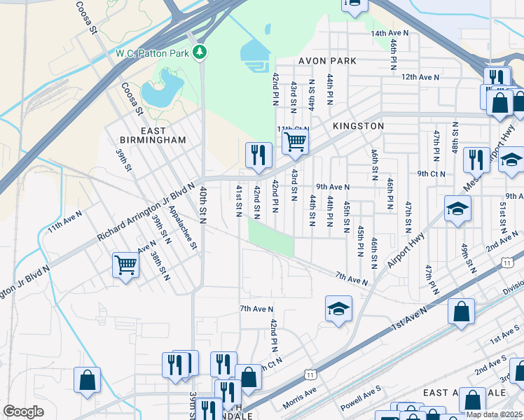 map of restaurants, bars, coffee shops, grocery stores, and more near 824 42nd Place North in Birmingham