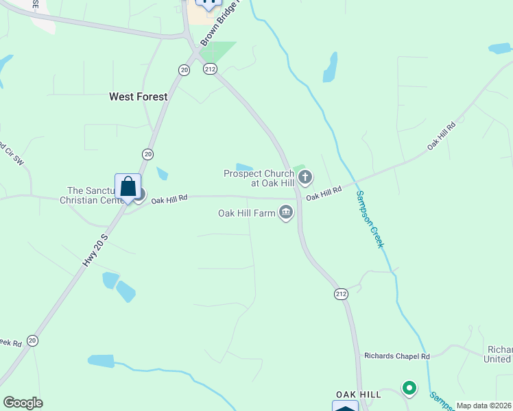 map of restaurants, bars, coffee shops, grocery stores, and more near 2215 Oak Hill Road in Covington
