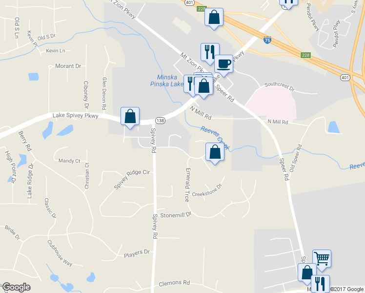 map of restaurants, bars, coffee shops, grocery stores, and more near 141 Spivey Glen Drive in Jonesboro