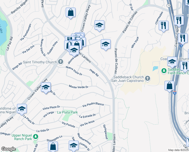 map of restaurants, bars, coffee shops, grocery stores, and more near 25261 Nueva Vista Drive in Laguna Niguel