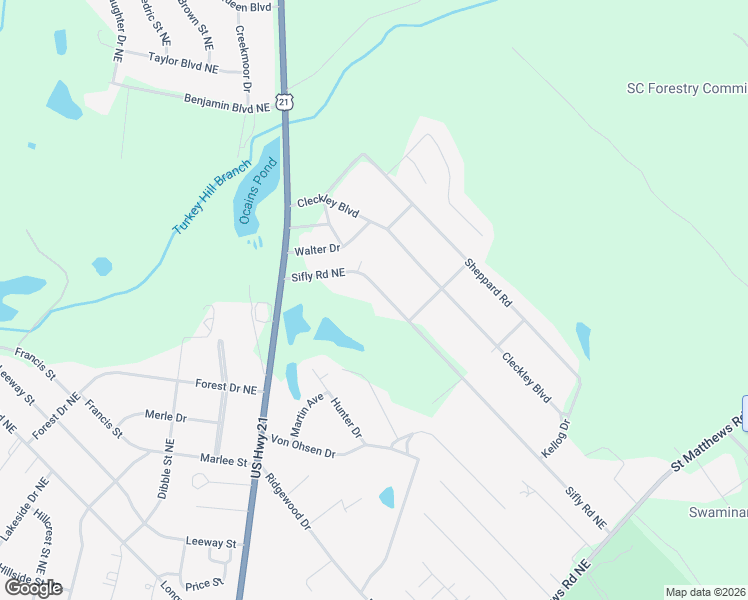 map of restaurants, bars, coffee shops, grocery stores, and more near 1535 Sifly Road Northeast in Orangeburg