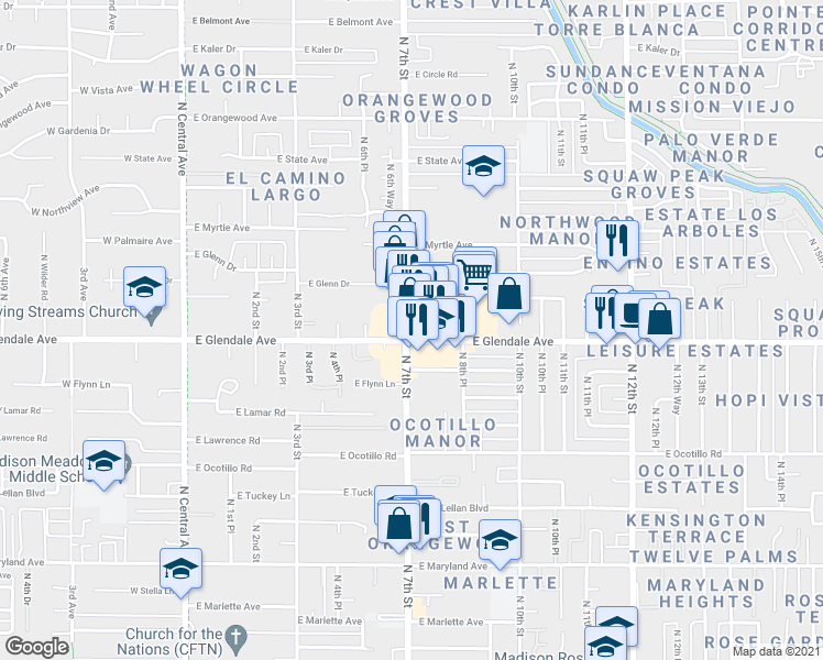 map of restaurants, bars, coffee shops, grocery stores, and more near 6027 North 7th Street in Phoenix