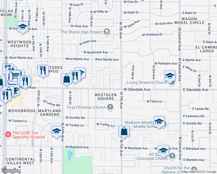 map of restaurants, bars, coffee shops, grocery stores, and more near 7002 North 8th Avenue in Phoenix