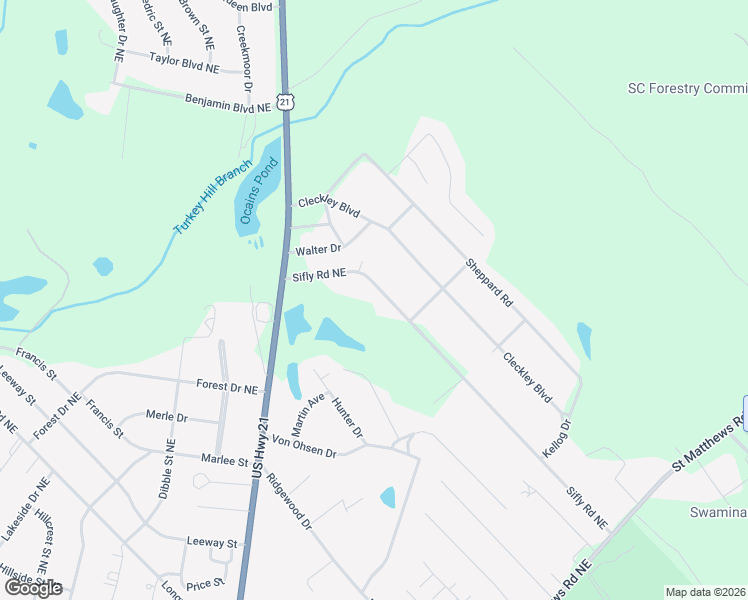 map of restaurants, bars, coffee shops, grocery stores, and more near 1535 Sifly Road Northeast in Orangeburg
