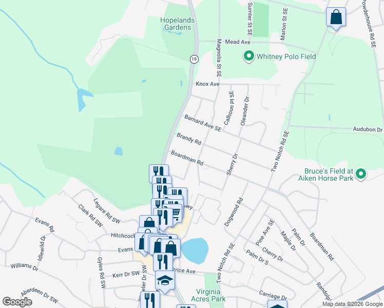 map of restaurants, bars, coffee shops, grocery stores, and more near 840 Boardman Road in Aiken