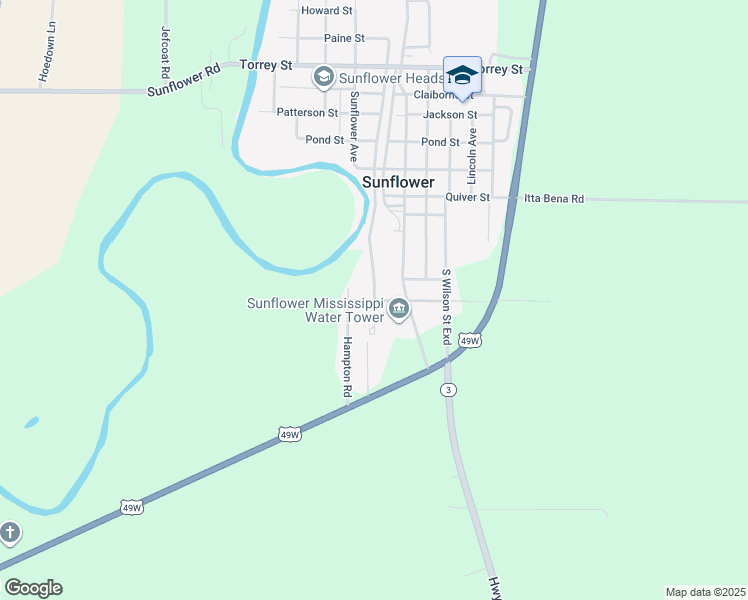 map of restaurants, bars, coffee shops, grocery stores, and more near 112 Stockyard Road in Sunflower