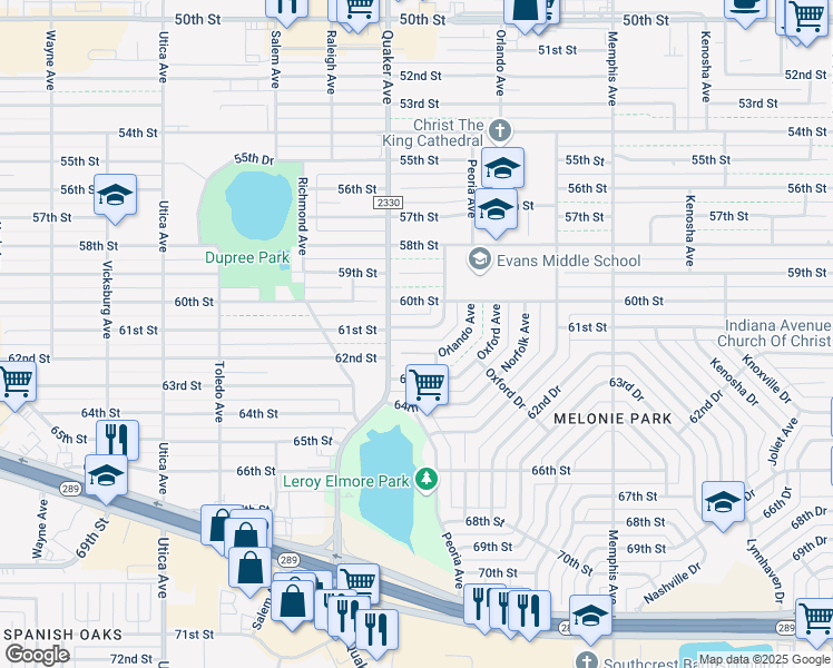 map of restaurants, bars, coffee shops, grocery stores, and more near 4311 61st Street in Lubbock