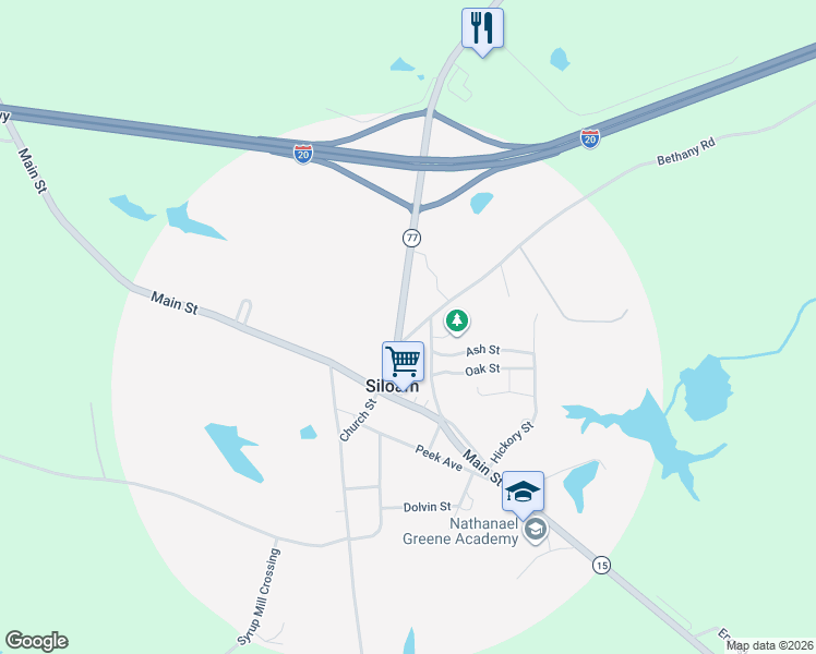 map of restaurants, bars, coffee shops, grocery stores, and more near 3940 Georgia 77 in Greensboro