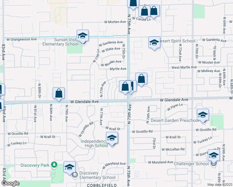 map of restaurants, bars, coffee shops, grocery stores, and more near in Glendale