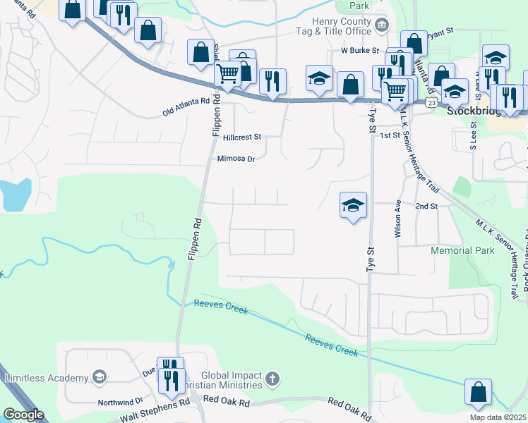 map of restaurants, bars, coffee shops, grocery stores, and more near 142 Appleton Boulevard in Stockbridge
