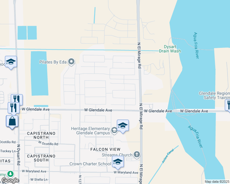 map of restaurants, bars, coffee shops, grocery stores, and more near 12469 West Midway Avenue in Glendale