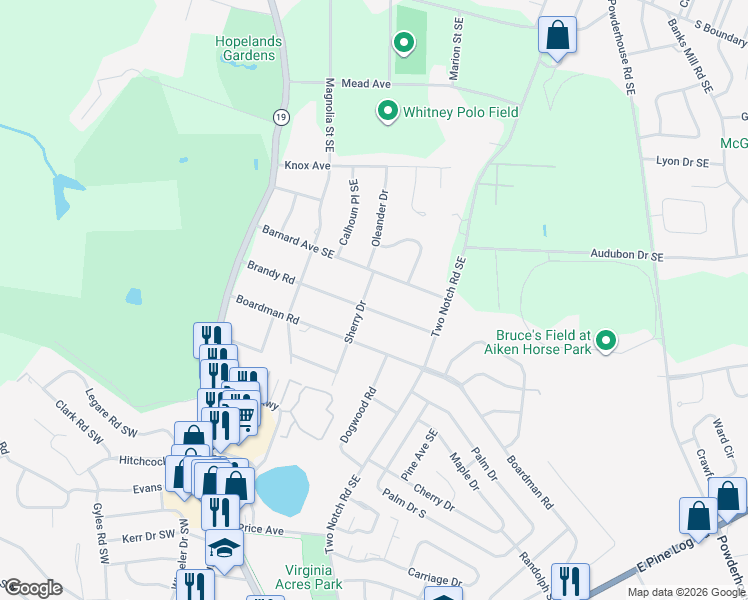 map of restaurants, bars, coffee shops, grocery stores, and more near 814 Brandy Road in Aiken