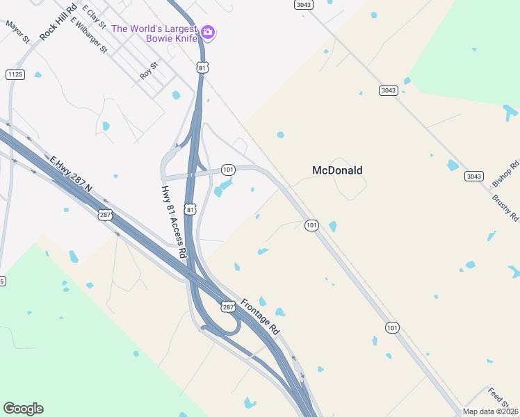 map of restaurants, bars, coffee shops, grocery stores, and more near 353 Texas 101 in Bowie