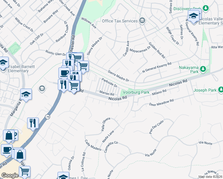 map of restaurants, bars, coffee shops, grocery stores, and more near 39549 Tischa Drive in Temecula