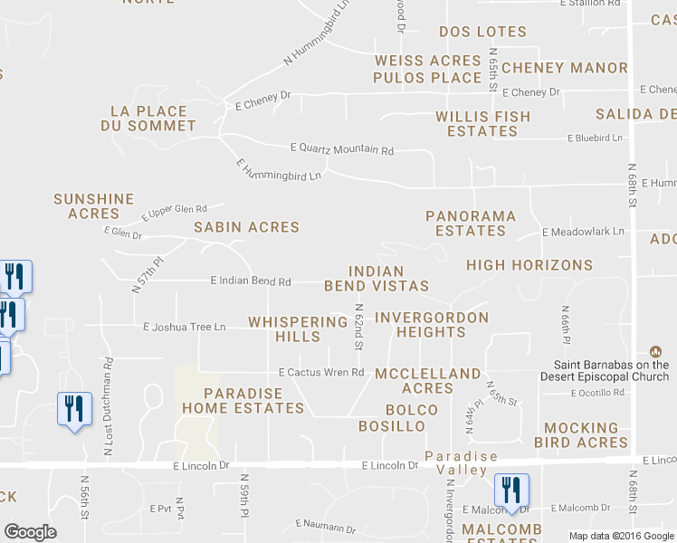map of restaurants, bars, coffee shops, grocery stores, and more near 6132 East Indian Bend Road in Paradise Valley