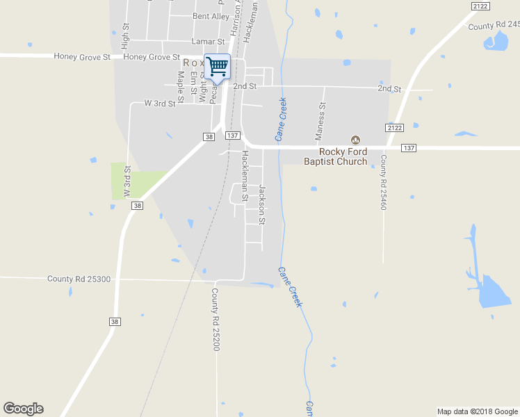 map of restaurants, bars, coffee shops, grocery stores, and more near 706 Jackson Street in Roxton