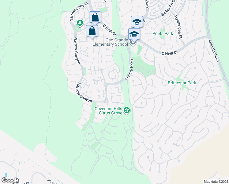 map of restaurants, bars, coffee shops, grocery stores, and more near 17 Sandy Pond Road in Ladera Ranch