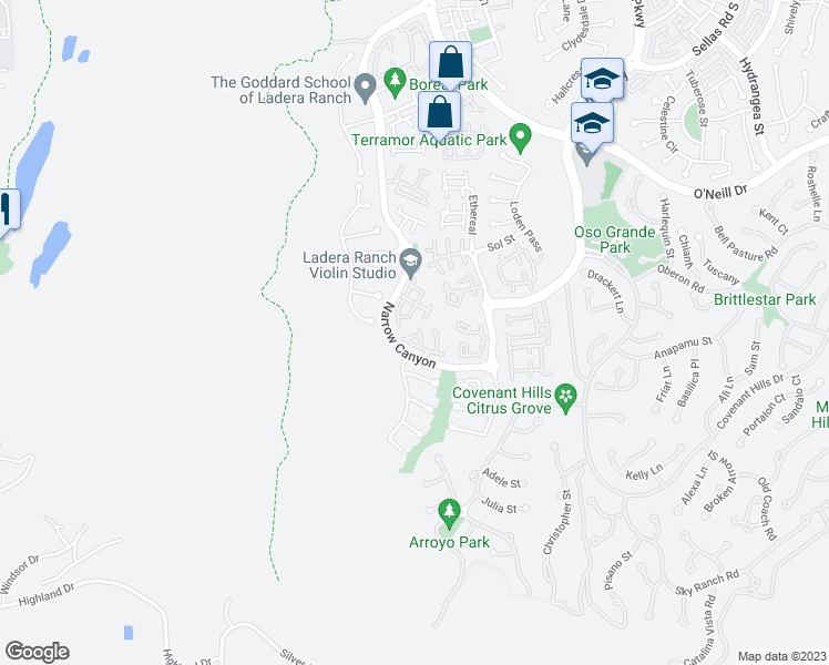 map of restaurants, bars, coffee shops, grocery stores, and more near 11 Duffield Lane in Ladera Ranch