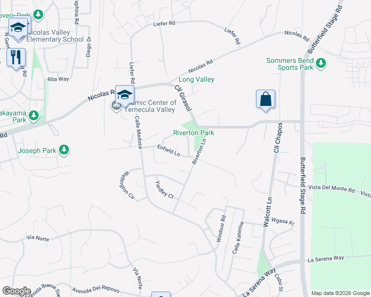 map of restaurants, bars, coffee shops, grocery stores, and more near 40037 Amberley Circle in Temecula