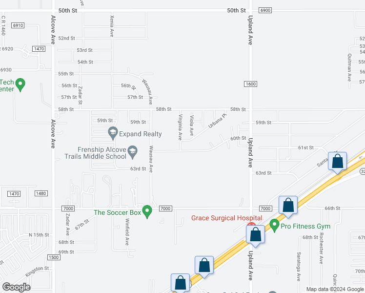 map of restaurants, bars, coffee shops, grocery stores, and more near 6110 County Road 1600 in Lubbock