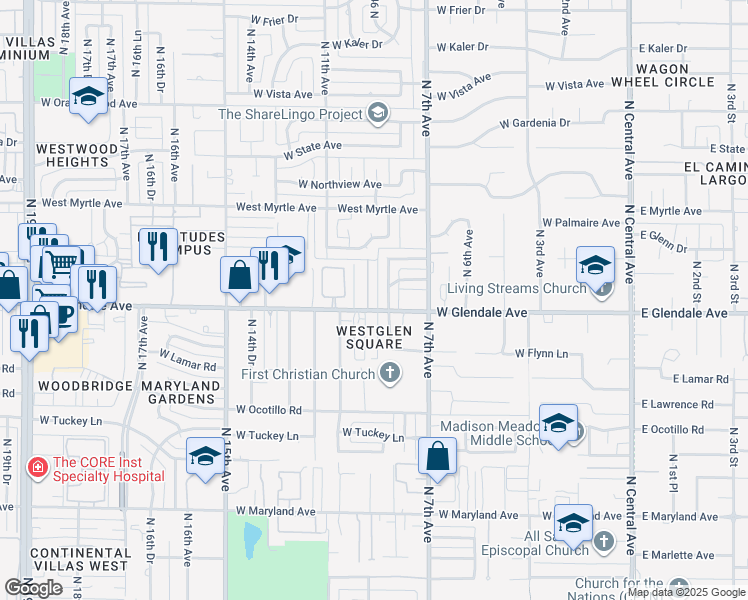 map of restaurants, bars, coffee shops, grocery stores, and more near 7002 North 8th Avenue in Phoenix